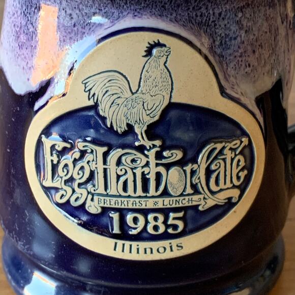 Deneen Pottery Egg Harbor Cafe Illinois Coffee Mug Purple Ivory Drip 1985 - Picture 2 of 10
